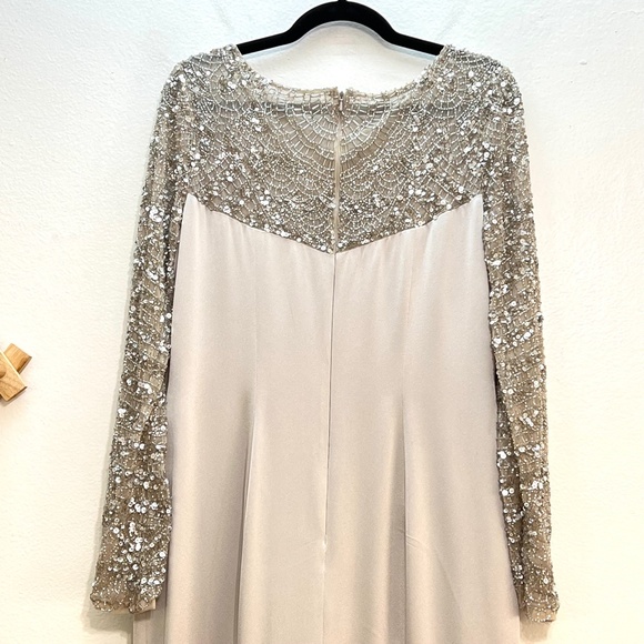 Theia Embellished Long Sleeve Satin Gown - Picture 7 of 10